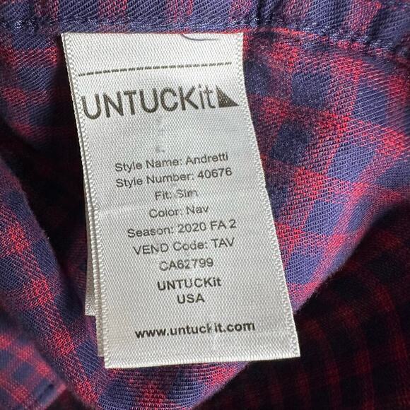UNTUCKit Plaid Button Down Shirt Men's Red Blue Size Large - Picture 5 of 6
